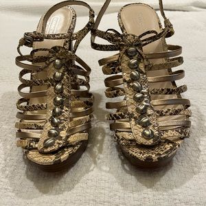 Coach Sarafina Snakeskin/Metallic Strappy Heels